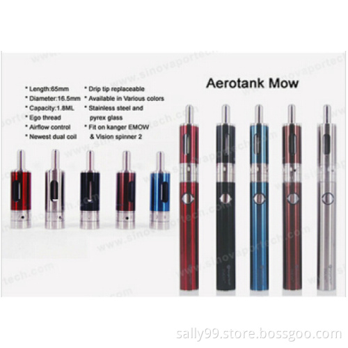 Stainless steel and Pyrex glass Kangertech Aerotank Mow Ego Thread Kanger Mow Brand New Kanger Product